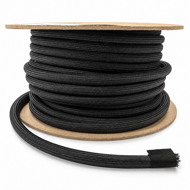Heat Shieldings 550 °C  | ø 8 mm x 25 m Hitzebeständige schwarze Schnur | Ofendichtung  runden  - Fein geflochtener Außenmantel