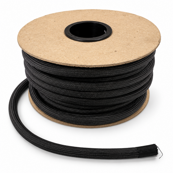 Heat Shieldings 550 °C  | ø 10 mm x 25 m Hittebestendig koord zwart | Kachelkoord rond  - Fijn gevlochten buitenmantel