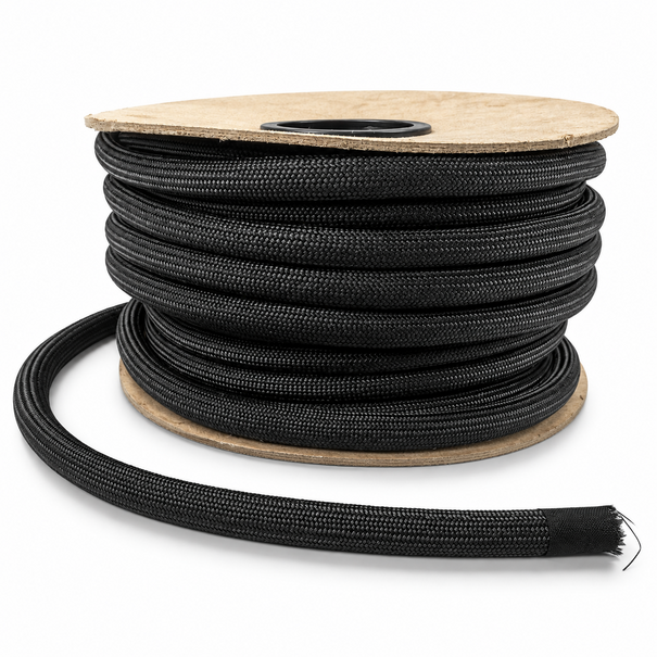 Heat Shieldings 550 °C  | ø 10 mm x 25 m Hitzebeständige schwarze Schnur | Ofendichtung  runden  - Fein geflochtener Außenmantel