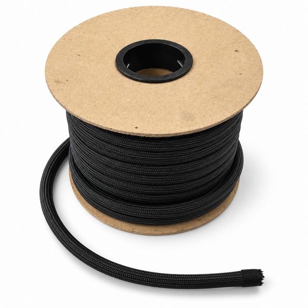 Heat Shieldings 550 °C  | ø 12 mm x 25 m Hitzebeständige schwarze Schnur | Ofendichtung  runden  - Fein geflochtener Außenmantel