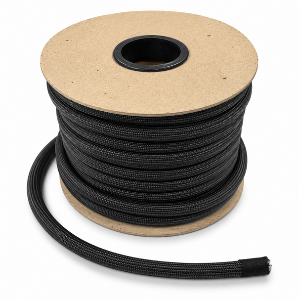 Heat Shieldings 550 °C  | ø 14 mm x 20 m Hitzebeständige schwarze Schnur | Ofendichtung  runden  - Fein geflochtener Außenmantel