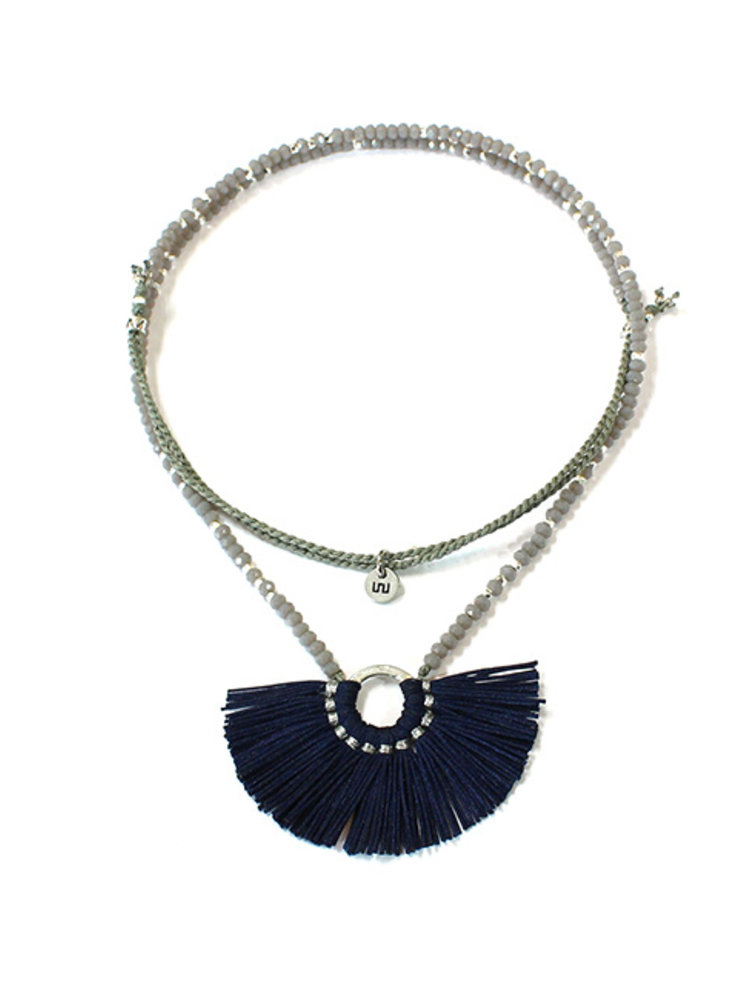 Fan Tassel Necklace Navy Blue - Quetzal 