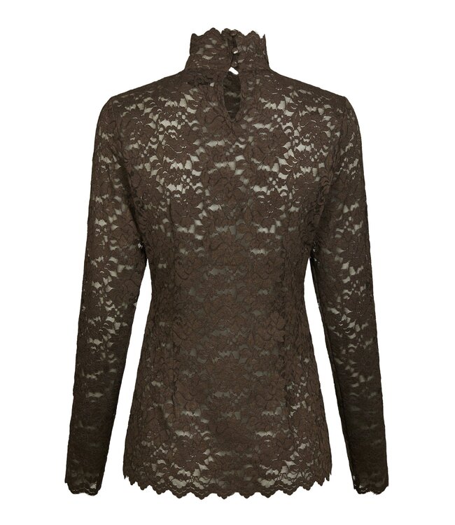 NEONOIR - Liza laceflower blouse bruin