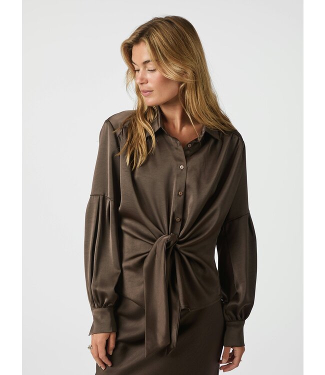 NEONOIR - Naja satin blouse dark brown