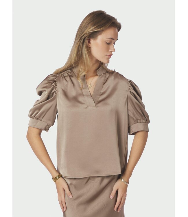 NEONOIR - Roella heavy sateen blouse dark taupe