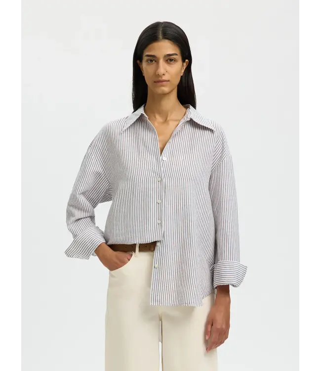 SELECTED - Slfcleo oversized blouse white/chocolate