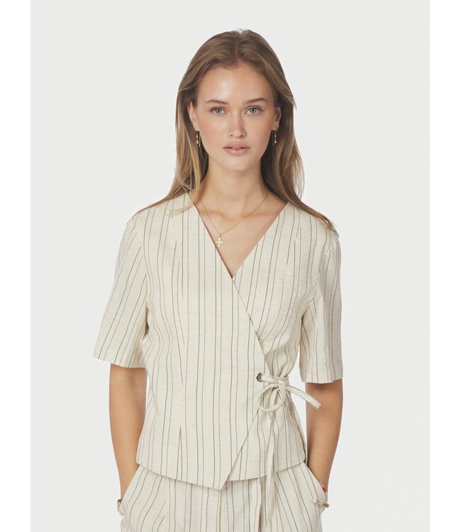 NEO NOIR - Simmo stripe eyelet blouwe