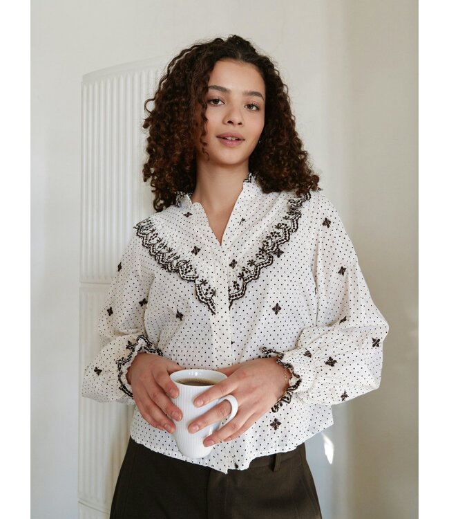 NEO NOIR - Degas dot blouse off white