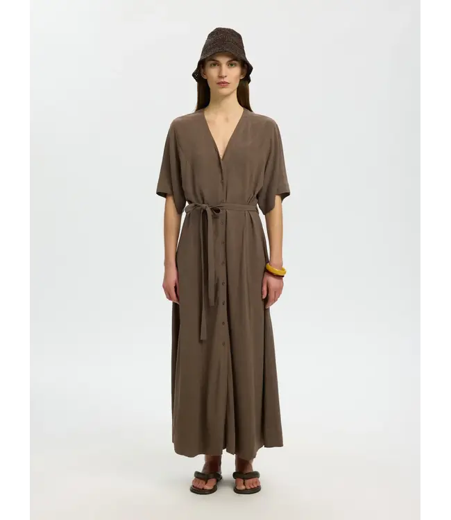 SELECTED - Slfviva linnen jurk chocolate chip