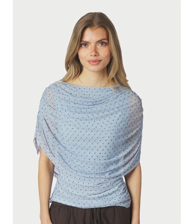 NEONOIR -  Cottuna dot drapy mesh top blauw