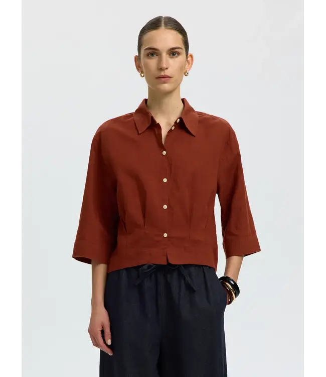 SELECTED - Slfcleo regular cropped blouse cherry