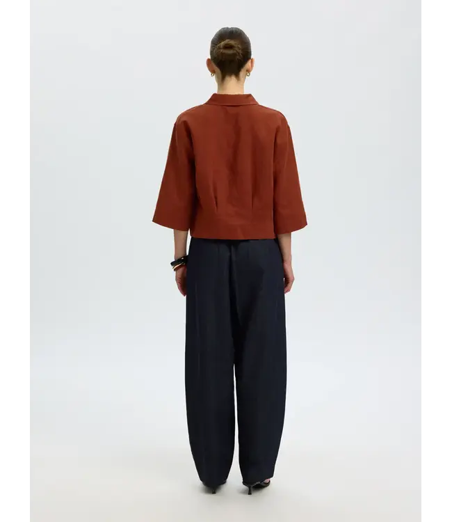 SELECTED - Slfcleo regular cropped blouse cherry
