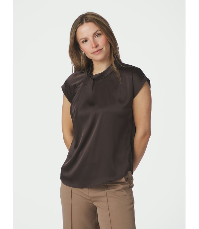 NEO NOIR -  Fleur drapy satin blouse