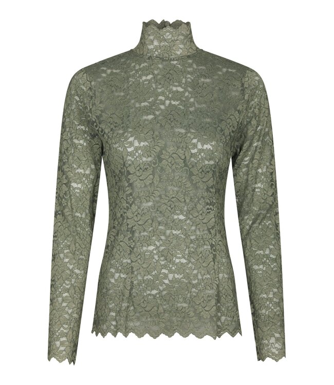 NEONOIR - Liza laceflower blouse gold army