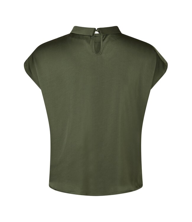NEONOIR - Fleur drapy satin blouse army