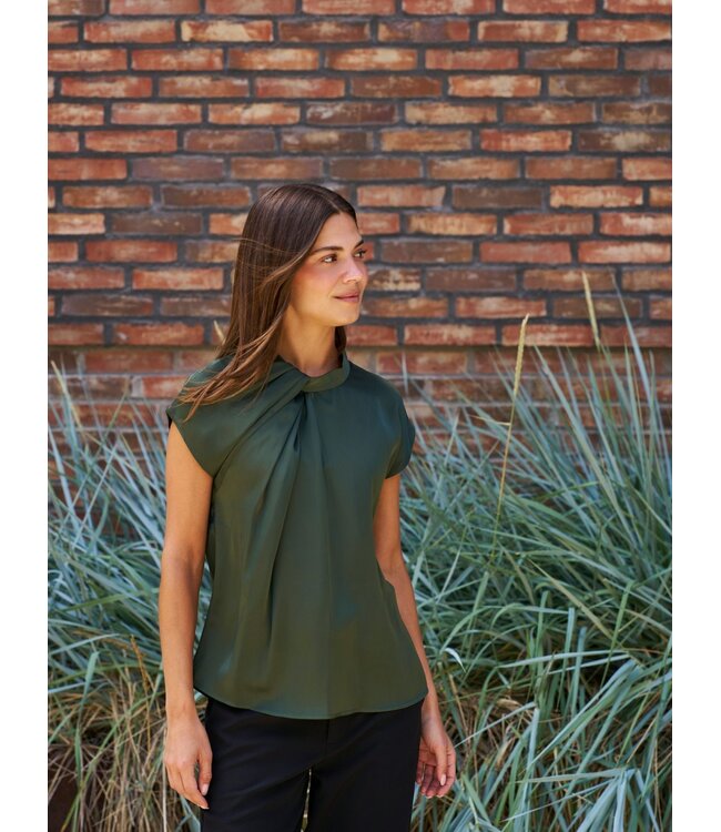 NEONOIR - Fleur drapy satin blouse army