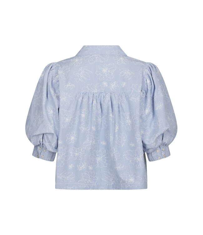 NEONOIR - Etta flower stripe blouse light blue