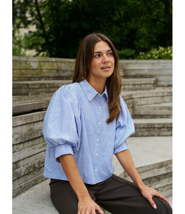 NEONOIR - Etta flower stripe blouse light blue