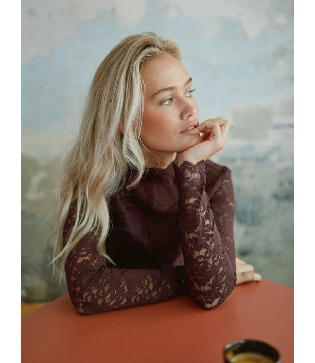 NEONOIR - Liza laceflower blouse burgundy