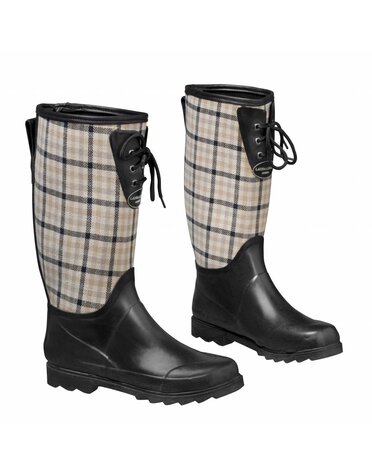 Laura Ashley Tuinlaarzen: Wellingtons Mitford Check Charcoal Biscuit