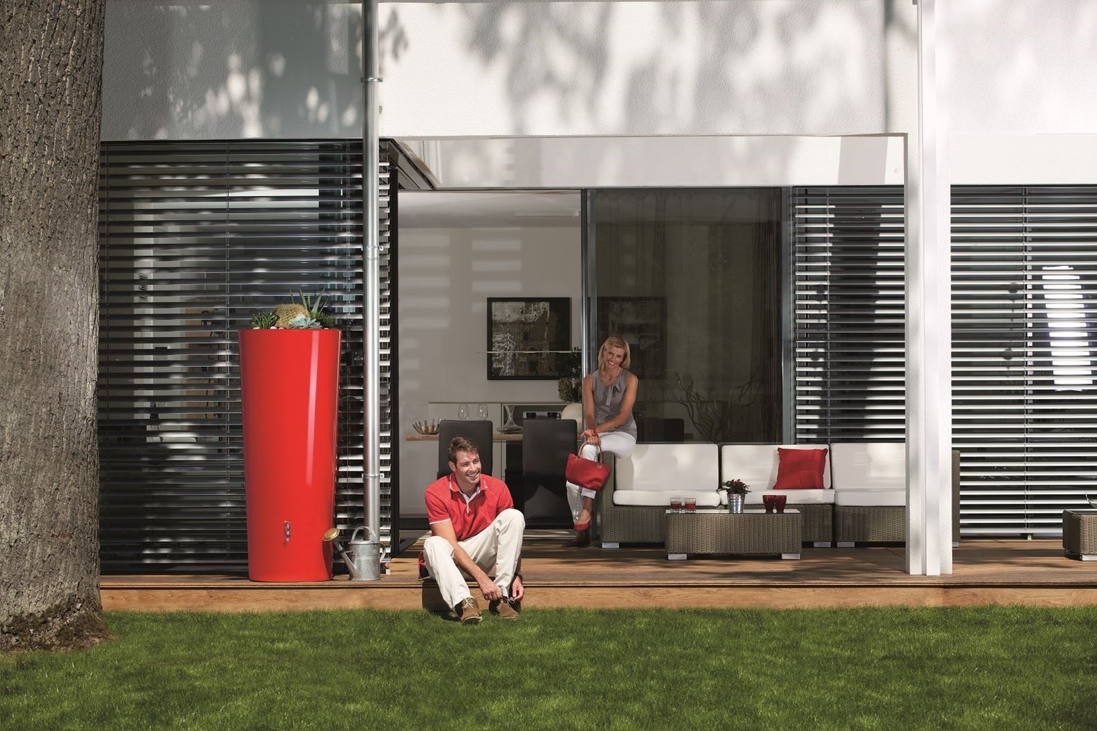 Soluvert Regenton design bloembak 2 in 1 Tomato - rood - 350L