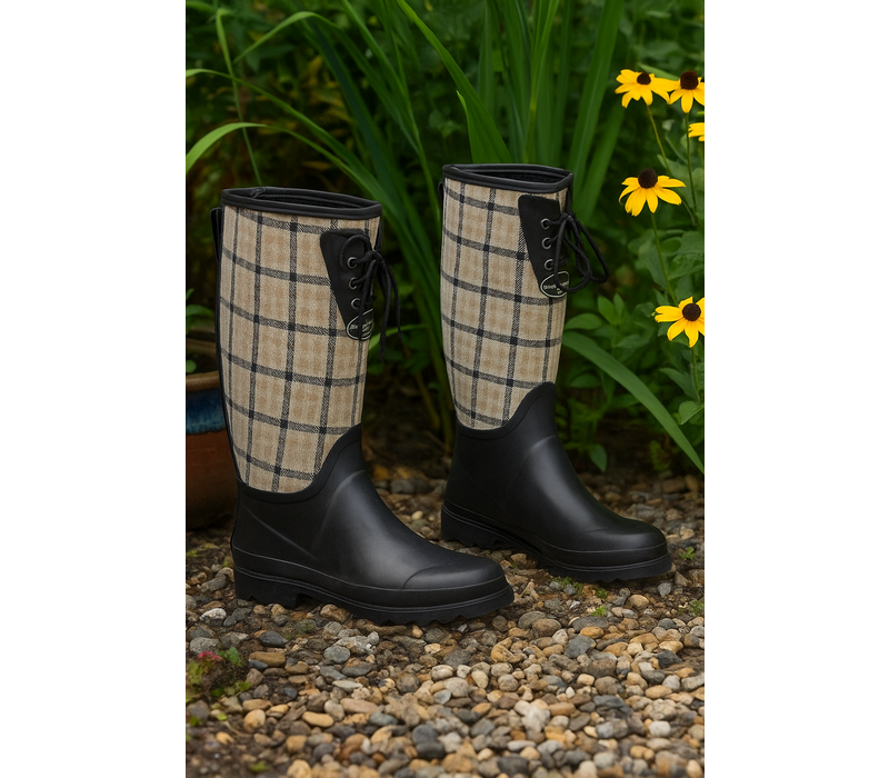 Tuinlaarzen: Wellingtons Mitford Check Charcoal Biscuit