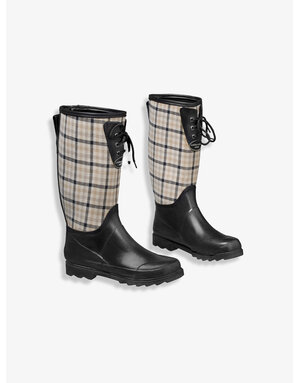 Laura Ashley Tuinlaarzen: Wellingtons Mitford Check Charcoal Biscuit