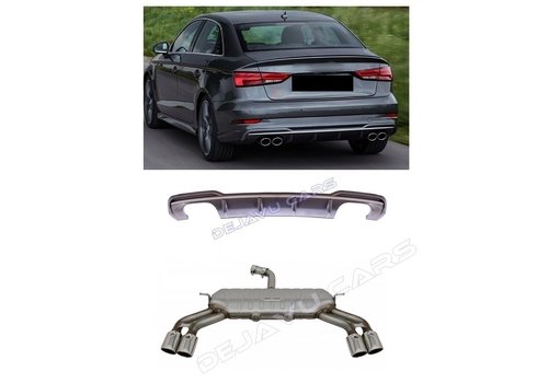 OEM Line ® S3 Look Diffuser Platinum gray + Exhaust system for Audi A3 8V (S line rear bumper)