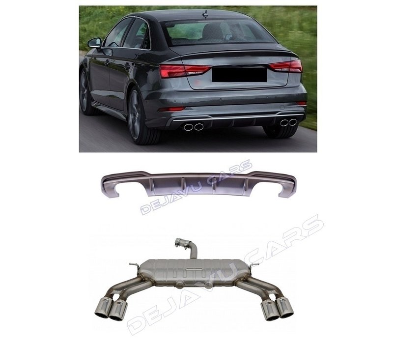 S3 Look Diffuser Platinum gray + Exhaust system for Audi A3 8V (S line rear bumper)