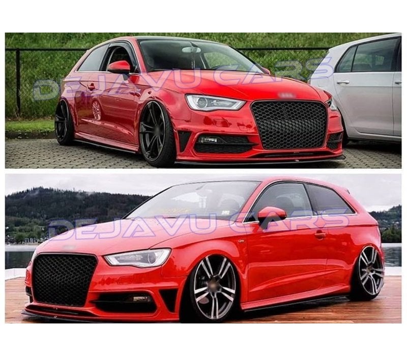 RS3 Look Frontgrill Glans zwart Piano Black Edition voor Audi A3 8V, S-line, S3