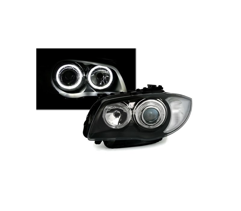 Xenon look Scheinwerfer mit LED Angel Eyes für BMW 1 Serie E81 E82 E87 E88