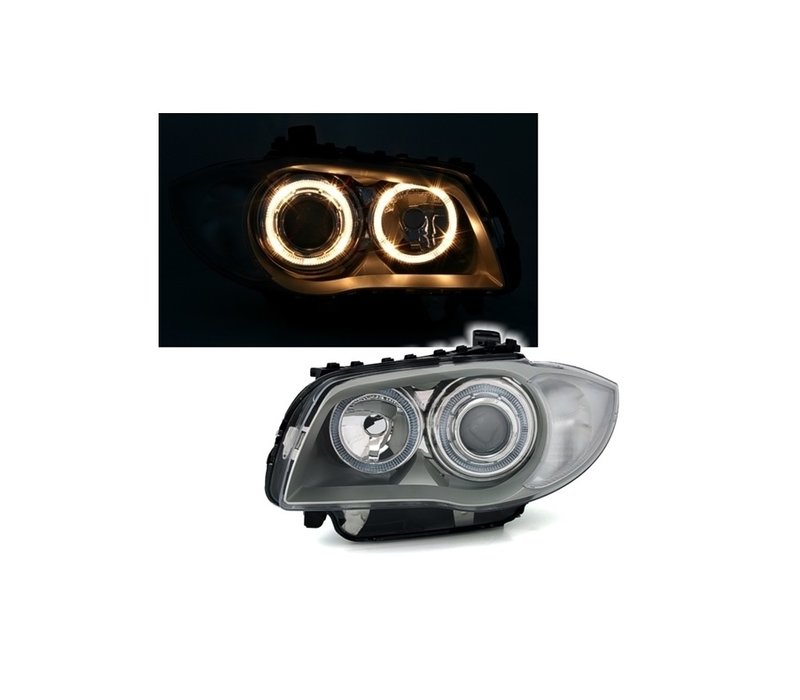 Xenon look Koplampen met Angel Eyes voor BMW 1 Serie E81 E82 E87 E88