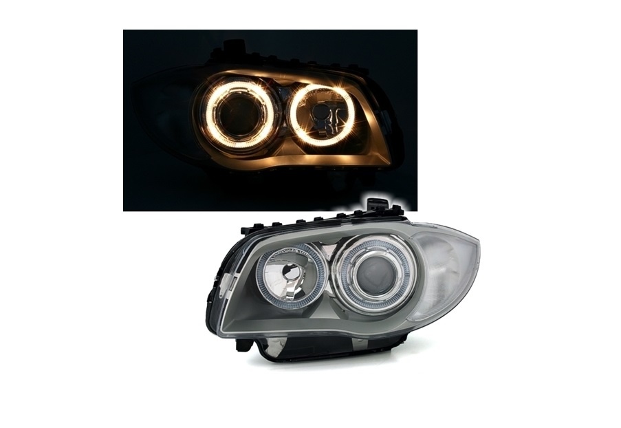 Xenon look Headlights with Angel Eyes for BMW 1 Series E81 E82 E87 E88 -  WWW.DEJAVUCARS.EU