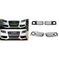 RS4 Look Front Grill Black Edition + Mistlamp Roosters voor Audi A4 / S4 / S line