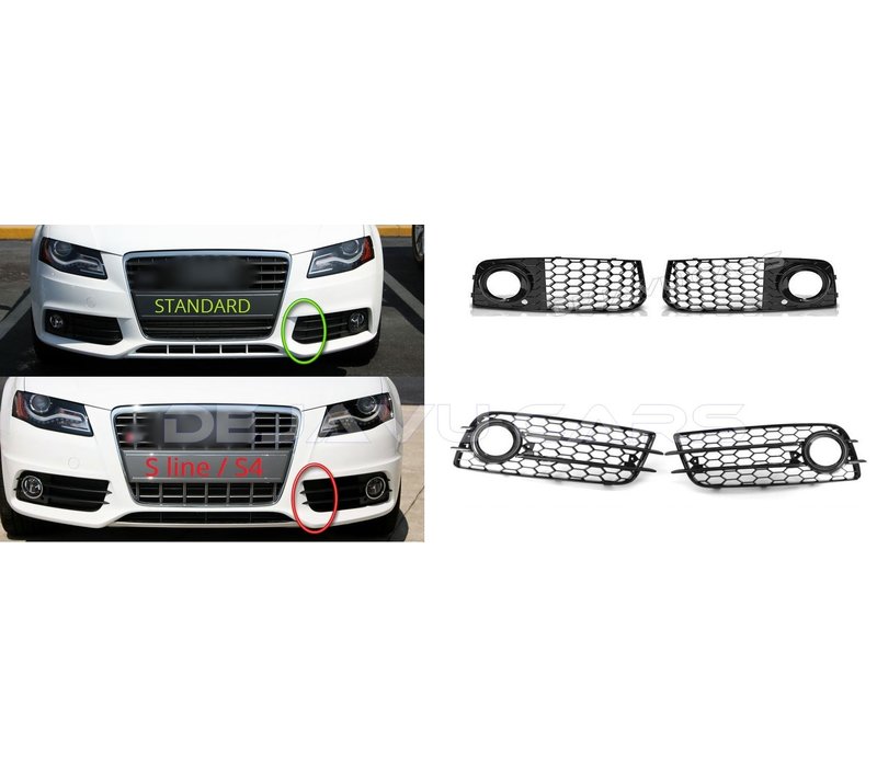 RS4 Look Kühlergrill Black Edition + Nebelscheinwerfer Blenden für Audi A4 / S4 / S line