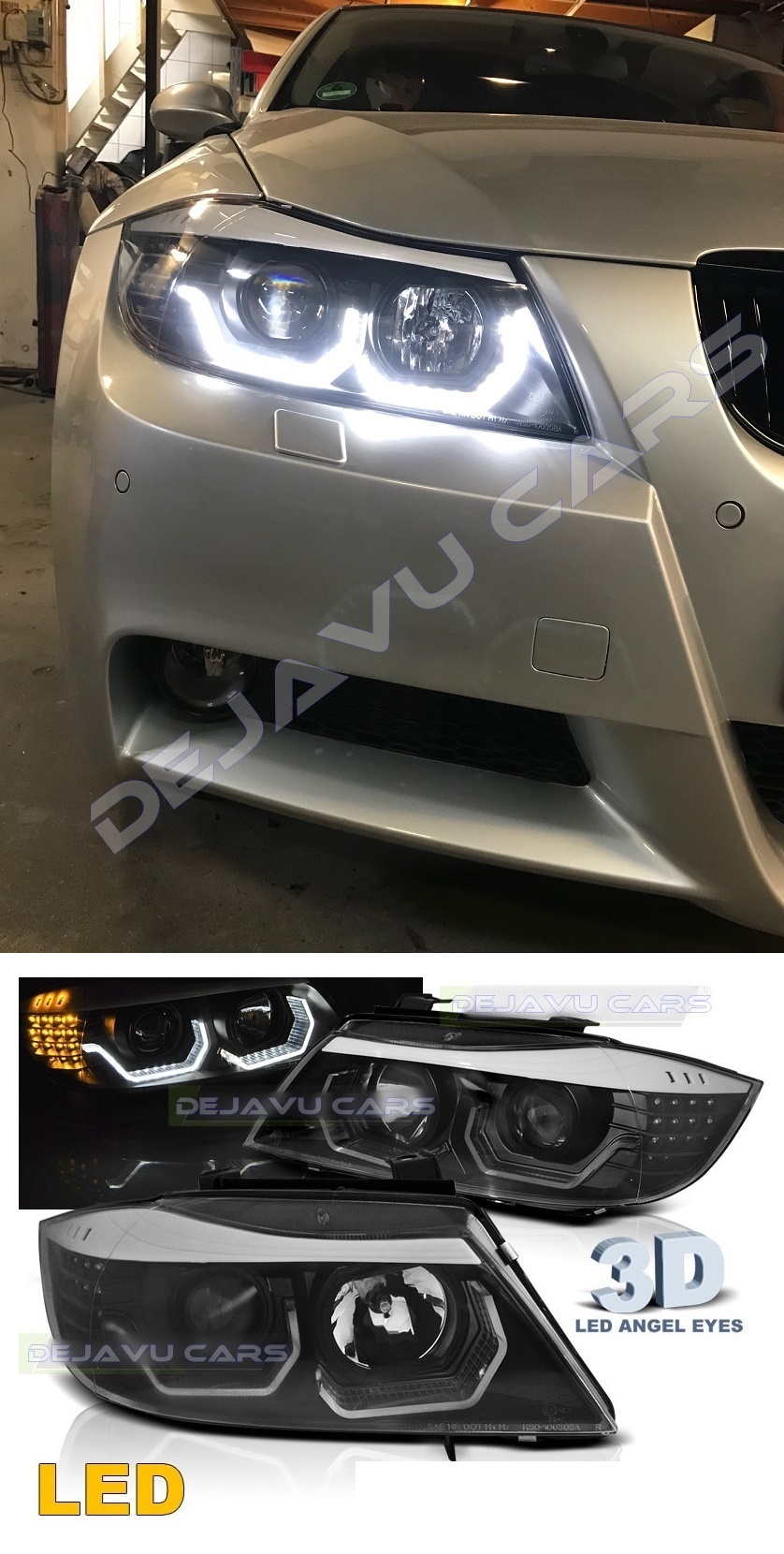 Xenon look Scheinwerfer mit 3D LED Angel Eyes für BMW 3 Serie E90 / E9 