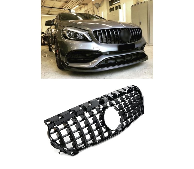 GRILLE DE CALANDRE LOOK GT GT-R POUR MERCEDES CLASSE CLA C118 W118 (19-23)  - 360° NOIR CHROME - PANAMERICANA AMG GT OPTIK