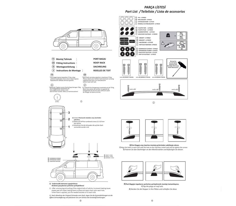 Aluminium Dachreling Schwarz für Volkswagen Transporter T5 / T5.1 / T6 / T6.1