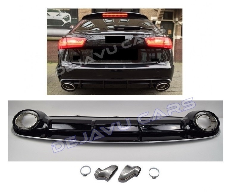 Sport rear diffuser black gloss with tailpipes chrome for Audi A6
