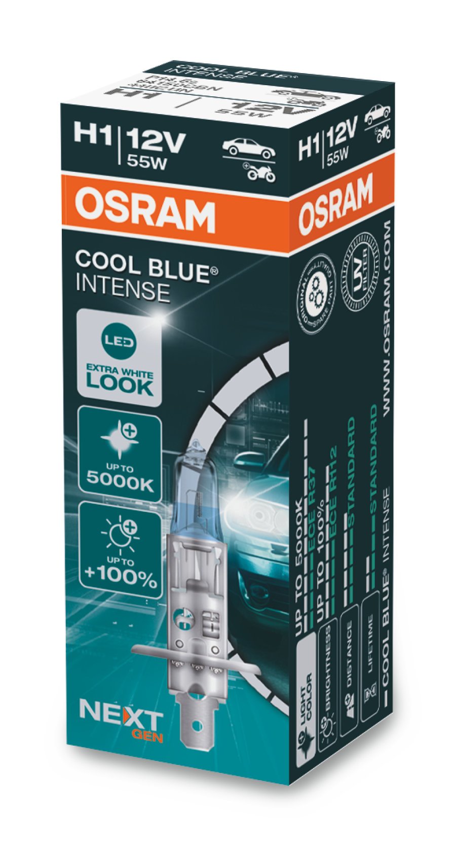OSRAM H1 12V 55W Cool Blue INTENSE NextGeneration 5000K +100% Set - 2 Stück  Xenon / LED Look