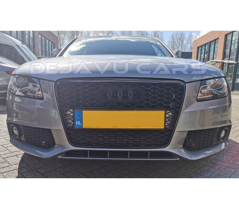RS4 Look Front Grill Black Edition + Mistlamp Roosters voor Audi A4 / S4 / S line
