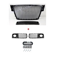 RS4 Look Front Grill Black Edition + Fog Light Grilles for Audi A4 / S4 / S line