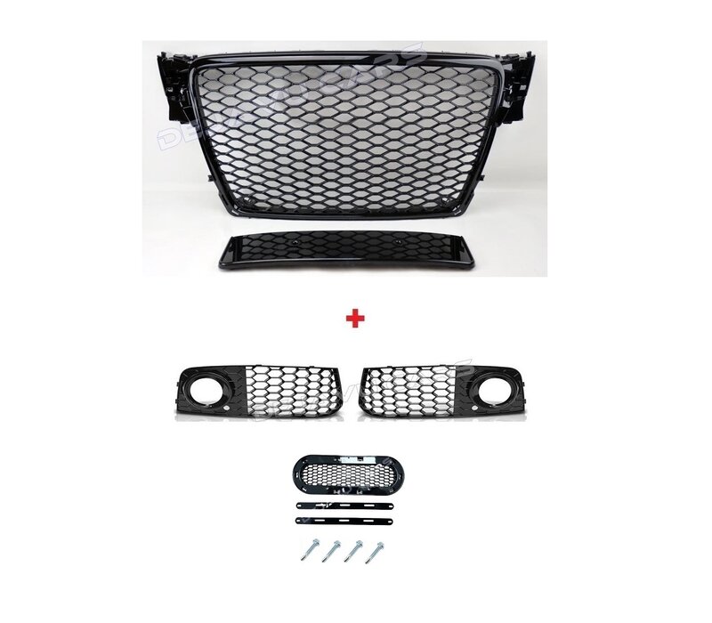 RS4 Look Front Grill Black Edition + Fog Light Grilles for Audi A4 / S4 / S line