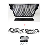 RS4 Look Front Grill Black Edition + Fog Light Grilles for Audi A4 / S4 / S line