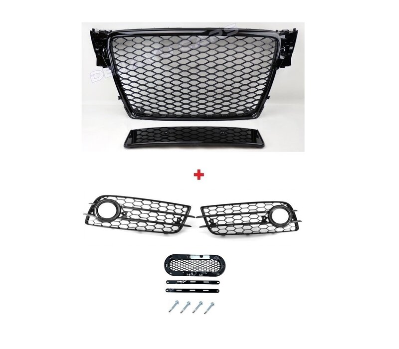 RS4 Look Front Grill Black Edition + Fog Light Grilles for Audi A4 / S4 / S line