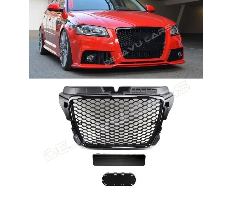 RS3  Look Front Grill High-gloss Black Edition for Audi A3 8P Facelift