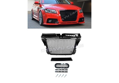 OEM Line ® RS3 Look Front Grill Hoogglans zwart Black Edition voor Audi A3 8P Facelift