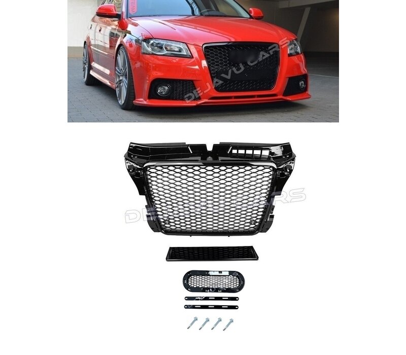 RS3 Look Front Grill Hoogglans zwart Black Edition voor Audi A3 8P Facelift
