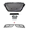 OEM Line ® RS4 Look Front Grill Black Edition + Mistlamp Roosters voor Audi A4 B8.5