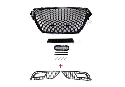 OEM Line ® RS4 Look Kühlergrill Black Edition + Nebelscheinwerfer Blenden für Audi A4 B8.5